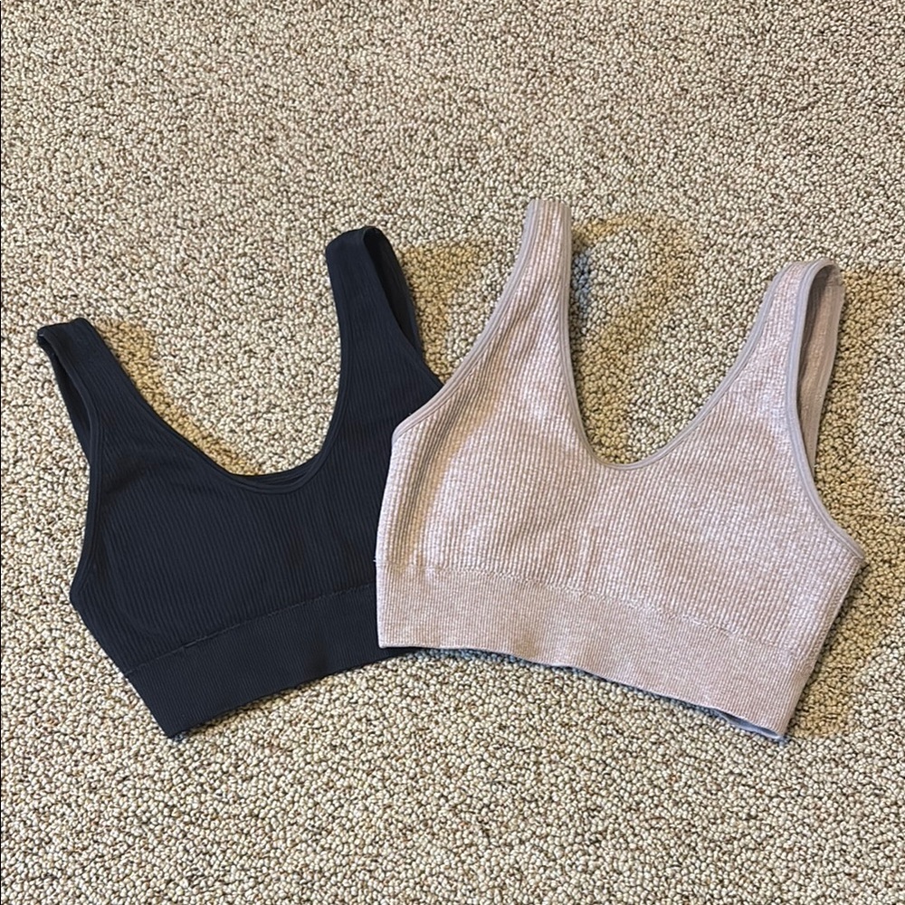 Aerie Ribbed Bras in Black and Tan